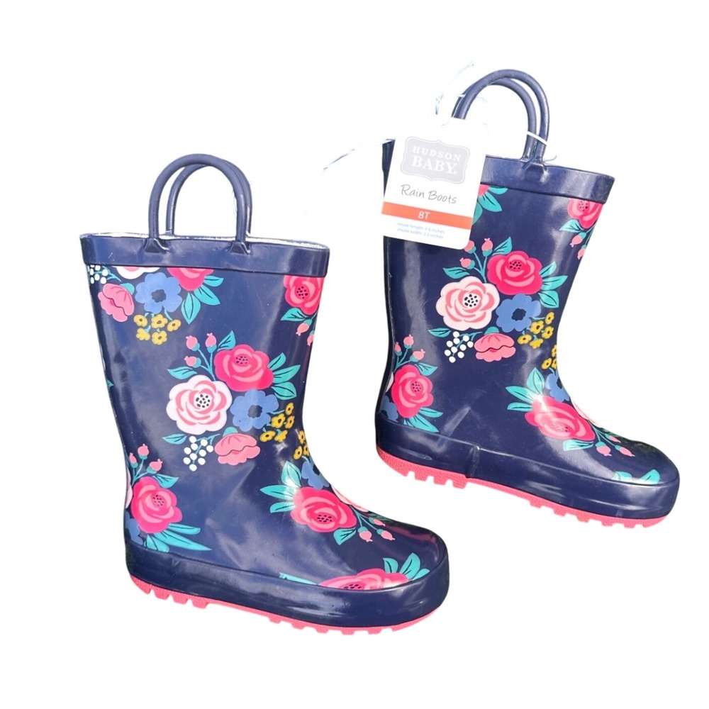 Hudson Baby Blue Floral Print Toddler Rain Boots Size 8T NWT